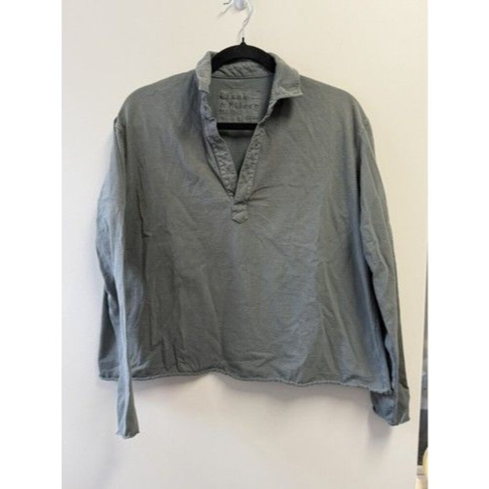 Frank & Eileen Women's Gray Jersey Cotton V-Neck Raw Hem Top Long Sleeve S